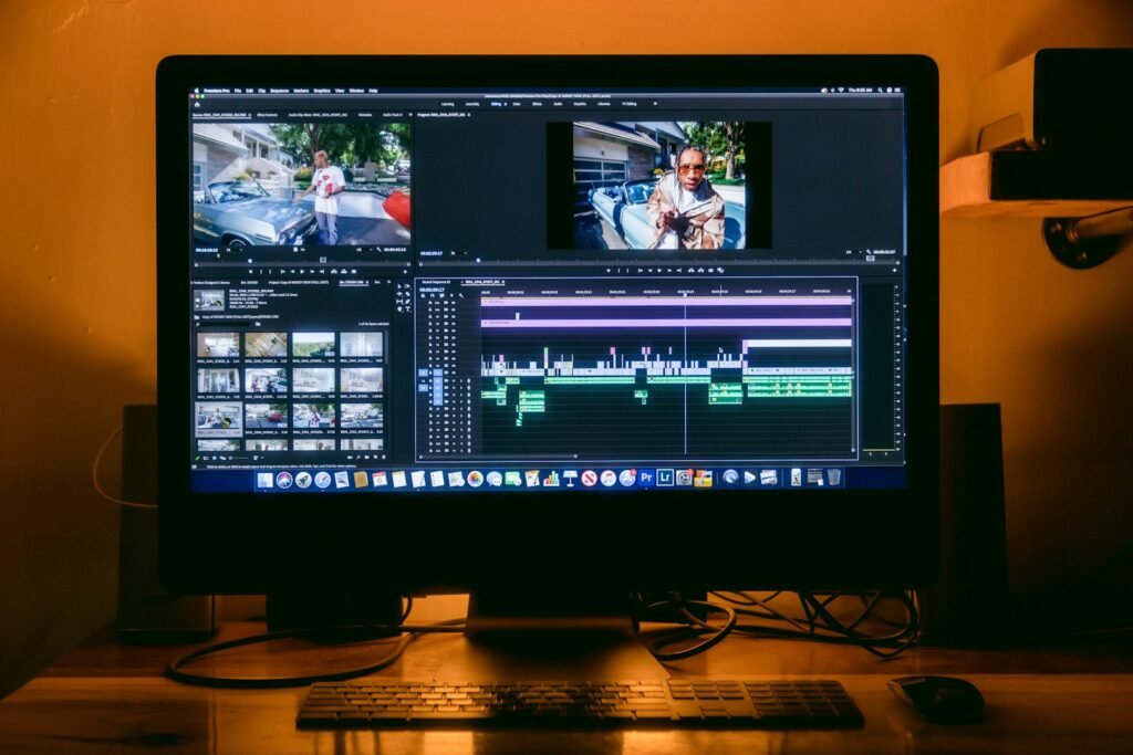 Monitor showing a video edit in progress